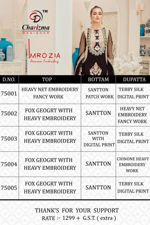 Charizma Imrozia Latest Pakistani Salwar Suit Collection With Heavy Embroidery Work 